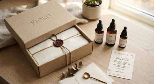 KIOKO skincare preorder in tactile gift packaging