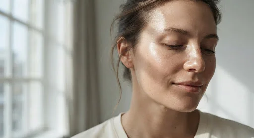 Model with luminous, hydrated skin in natural Baltic light